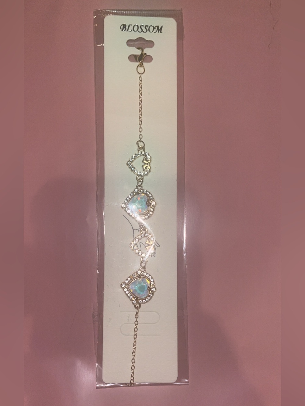 Gold Heart Opal Charm Bracelet - White Opalescent Hearts